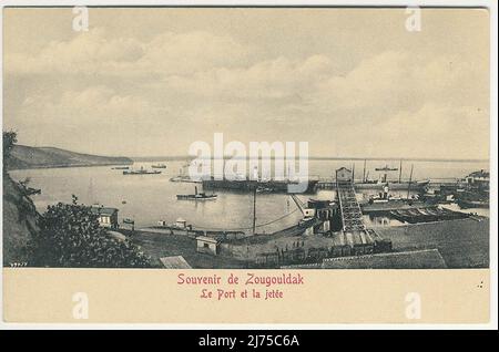Zonguldak, Turquie et brise-lames de port époque ottomane carte postale Banque D'Images