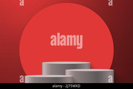 3d podium ou piédestal réaliste sur fond rouge. Maquette de présentation de produit Illustration de Vecteur