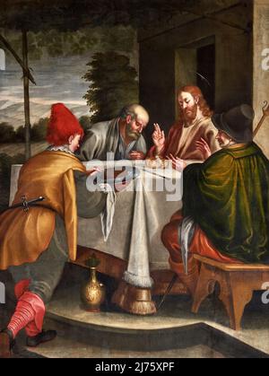 Cena in Emmaus - olio su tela - Giovanni Battista Lazzaroni - 1659 - Castelsangiovanni (PC) ,Italia,chiesa parrocchiale di San Giovanni Battista Banque D'Images
