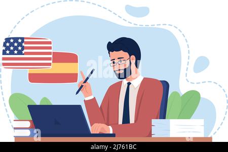 Traduction de l'espagnol vers l'anglais américain 2D vecteur illustration isolée Illustration de Vecteur