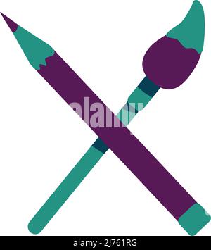 Crayon croisé et pinceau semi-plat objet vectoriel de couleur Illustration de Vecteur