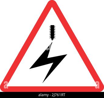 Panneau d'avertissement du câble plafonnier électrifié. Arrière-plan triangle rouge. Signes et symboles de sécurité électrique. Illustration de Vecteur