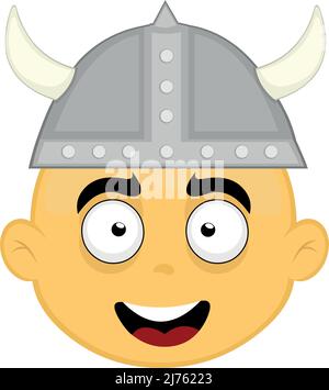 Illustration vectorielle de la face d'un personnage jaune avec un casque viking Illustration de Vecteur