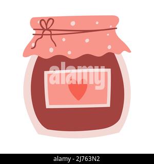 Un bocal de bourrage et une étiquette en papier avec un coeur. Mets sucrés. Joli élément décoratif pour cartes de Saint-Valentin. Illustration simple à vecteur couleur plat Illustration de Vecteur