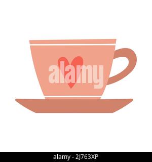 Une tasse à café simple et mignonne avec un coeur et une soucoupe. Élément décoratif mignon. Illustration vectorielle isolée sur fond blanc Illustration de Vecteur