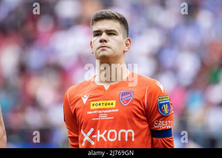 Kacper Trelowski de Rakow vu lors du match final de la coupe polonaise de Fortuna entre Lech Poznan et Rakow Czestochowa au stade national de PGE. Score final; Lech Poznan 1:3 Rakow Czestochowa. Banque D'Images