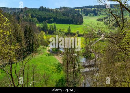 Allemagne, Rottweil, vue du château de Neckarburg dans la vallée de Neckar Banque D'Images