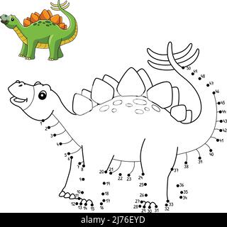 Point à point Stegosaurus Dinosaur coloriage isolé Illustration de Vecteur