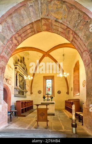 Organe de nid d'hirondelle, design intérieur, choeur, église, St. Kilian, château, Bedheim, Römhild, Thuringe du Sud, Allemagne, Europe Banque D'Images