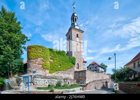 Château de l'église Walldorf, maisons de stockage, façade de maison, été, Walldorf, Meiningen, Thuringe, Allemagne, Europe, Banque D'Images