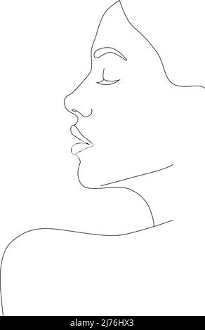 Une ligne de face. Esquisse linéaire continue minimaliste d'une face femelle. Portrait de femme noir blanc artistique vector illustration dessinée à la main. Le Illustration de Vecteur