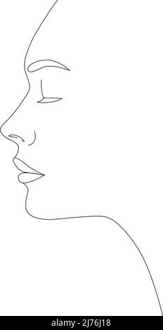 Le visage de la femme dessine une seule ligne sur un fond blanc isolé. Illustration vectorielle. Le visage d'une femme. Portrait du minimalisme. Boho. Illustration de Vecteur