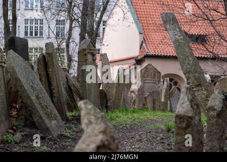 Pierres tombales, vieux cimetière juif, quartier juif, musée juif, Josefstadt, Prague, République tchèque Banque D'Images