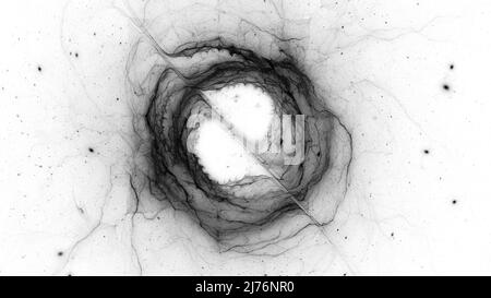 Formation d'un disque d'accrétion avec matière sombre et énergie, noir et blanc, carte d'intensité abstraite générée par ordinateur, rendu 3D Banque D'Images