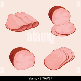 Viande de jambon en différentes coupes et formes Illustration de Vecteur