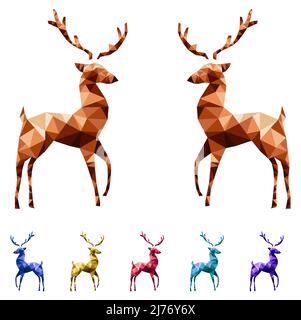 Ensemble d'icônes vectorielles en poly bas et coloré à motif renne Illustration de Vecteur