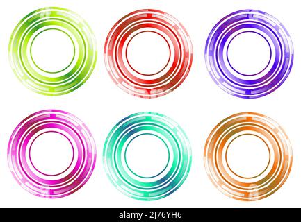 Ensemble d'éléments décoratifs à motif cercles colorés et technologie Illustration de Vecteur
