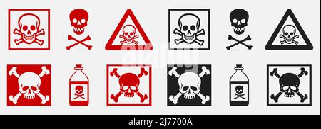 Danger éléments de l'icône crâne en noir et rouge Illustration de Vecteur