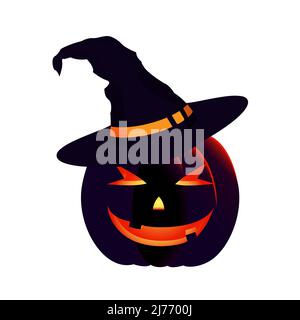 Halloween Spooky effrayant sourire citrouille portant chapeau de sorcière Illustration de Vecteur