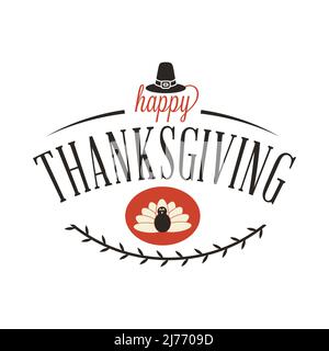 Joyeux Thanksgiving voeux Typographie avec Hat Turkey Laurel Illustration de Vecteur