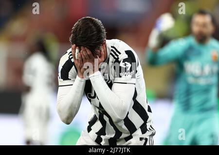 Stade Luigi Ferraris, Genova, Italie, 06 mai 2022, Dusan Vlahovic (Juventus FC) réagit au cours de Genoa CFC vs Juventus FC - italian soccer série A match Banque D'Images