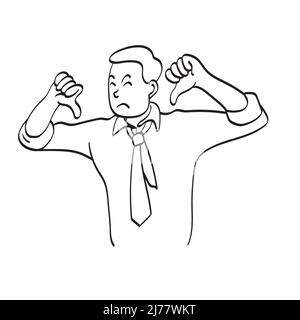 line art malheureux homme d'affaires avec le pouce vers le bas illustration vecteur dessiné à la main isolé sur fond blanc Illustration de Vecteur