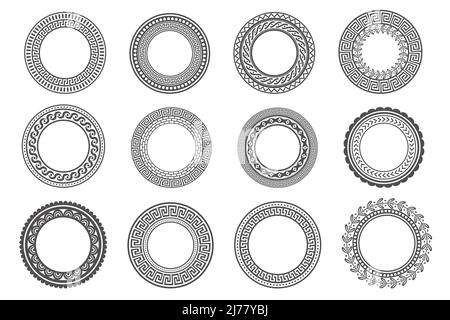 Entourez les cadres grecs.Bordures rondes.Éléments de décoration motifs.Illustration vectorielle isolée sur fond blanc. Illustration de Vecteur