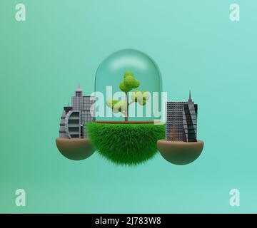 Concept de la Journée nationale de l'environnement avec la ville écologique. 3d concept de rendu. Banque D'Images