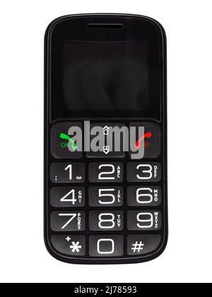 Téléphone mobile simple à bouton-poussoir isolé sur fond blanc. Masque inclus. Banque D'Images