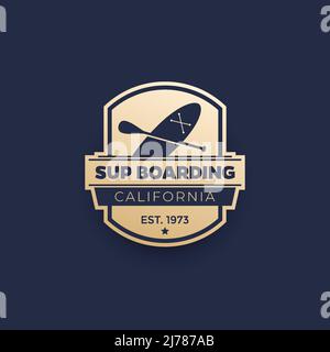 Logo SUP Boarding, emblème vectoriel avec carte Illustration de Vecteur