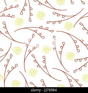 Motif vectoriel sans couture avec fleurs et branches sur fond blanc. Papier peint fleuri simple. Textile de mode d'automne. Illustration de Vecteur