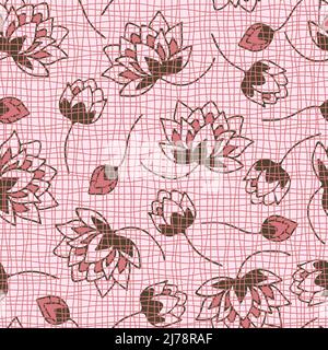 Motif vectoriel sans couture avec fleur de lotus sur fond rose. Papier peint texturé à motif fleuri simple. Textile de mode à l'eau. Illustration de Vecteur