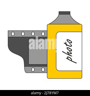 Rouleau de film de l'appareil photo. Film photo rétro vintage en cartouche. Le symbole du 90s . Une icône plate avec un contour. Illustration vectorielle de couleur isolée Illustration de Vecteur