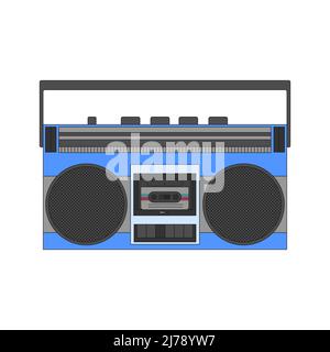 Magnétophone vintage pour écouter de la musique sur des cassettes audio. Une ancienne technique musicale pour un mélange de bande. Le symbole du 90s. Icône de vecteur de couleur iso Illustration de Vecteur