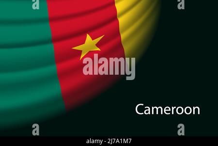 Drapeau à vagues du Cameroun sur fond sombre. Modèle de bannière ou de ruban vectoriel pour le jour d'indépendance Illustration de Vecteur
