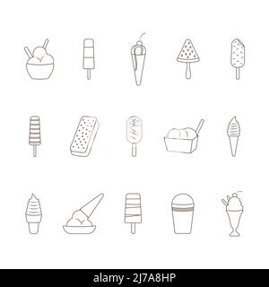 Ensemble d'icônes de ligne de crème glacée sans couleur Illustration de Vecteur