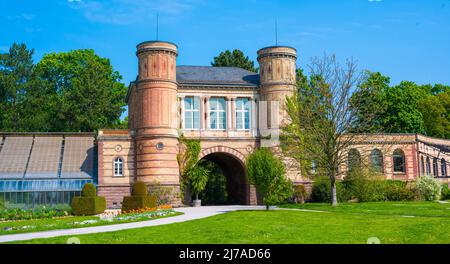 Entrée aux jardins botaniques du château, Karlsruhe, Bade-Wurtemberg, Allemagne Banque D'Images