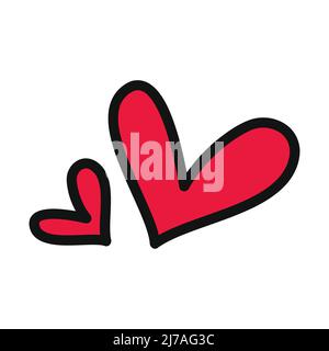 Vecteur cœur rouge isolé sur fond blanc. Icône en forme de coeur dans un design plat. Doodle coeurs. Illustration de Vecteur