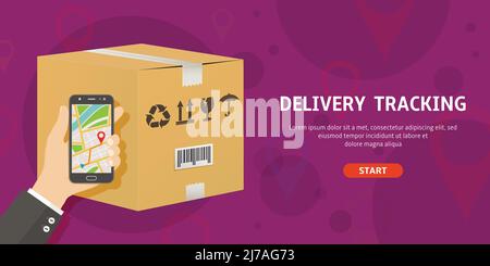 Concevoir le concept de suivi de livraison des commandes à l'aide de l'illustration vectorielle de périphérique mobile Illustration de Vecteur