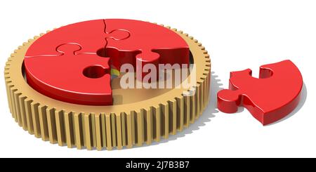 Puzzle rond coloré isolé sur fond blanc, rendu 3D Banque D'Images