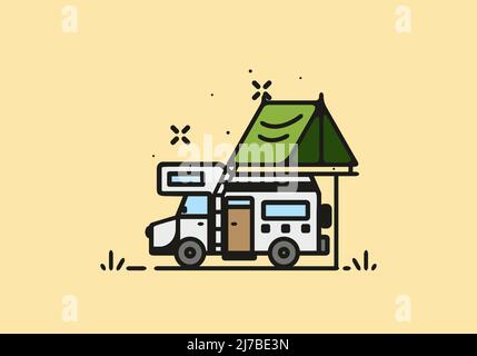 Camping avec camping-car ligne de dessin artistique Illustration de Vecteur