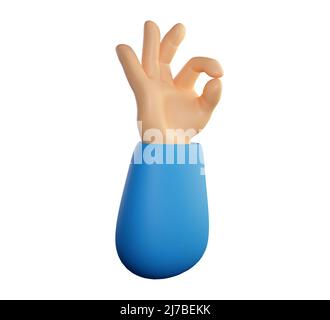 Symbole main humaine ok avec mouvement des doigts. Un accord, un feedback positif, un concept similaire ou zéro. Rendu réaliste de haute qualité 3D isolé sur fond blanc. Banque D'Images