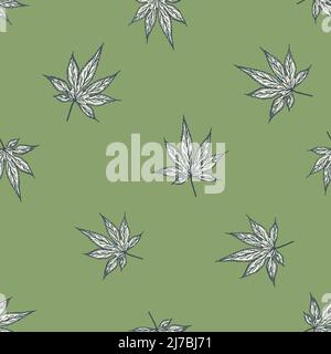 Feuilles érable canada gravé sans couture motif. Fond vintage feuille de cannabis botanique de style dessiné à la main. Texture de conception de couleurs à répétition vectorielle Illustration de Vecteur