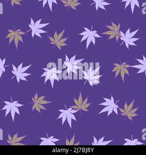 Feuilles érable canada gravé sans couture motif. Fond vintage feuille de cannabis botanique de style dessiné à la main. Texture de conception de couleurs à répétition vectorielle Illustration de Vecteur
