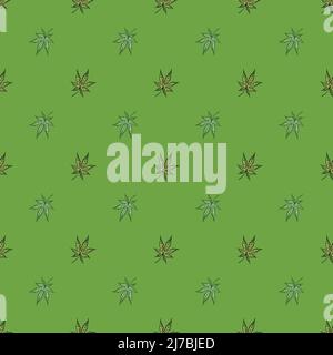 Feuilles de cannabis gravé sans couture. Arrière-plan rétro botanique avec feuille de marijuana dans le style dessiné à la main. Texture de motif de couleur répétée vectoriel pour Illustration de Vecteur
