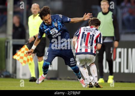 TILBURG - (lr) Giacomo Quagliata de Heracles Almelo, Mats Kohlert ou Willem II pendant le match hollandais entre Willem II et Heracles Almelo au stade Koning Willem II le 7 mai 2022 à Tilburg, pays-Bas. ANP BART STOUTJEDIJK Banque D'Images