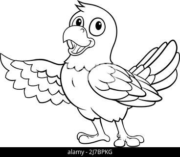 Parrot Macaw Bird Cartoon coloriage Mascot Illustration de Vecteur