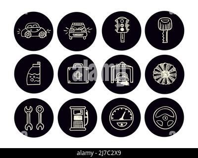 Сars et réparation de voiture, ensemble d'icônes vectorielles Illustration de Vecteur