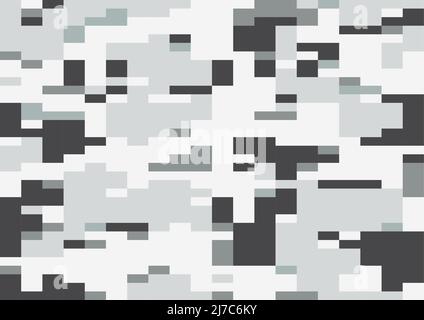 Vecteur camo digi hiver, motif sans couture. Camouflage moderne de 8bit pixels à plusieurs échelles de neige dans des tons de blanc et de gris. Design digicamo. Illustration de Vecteur