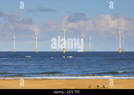 Windfarm au large de la côte de Middlesbrough, Cleveland, North Yorkshire, Angleterre, Royaume-Uni. Banque D'Images